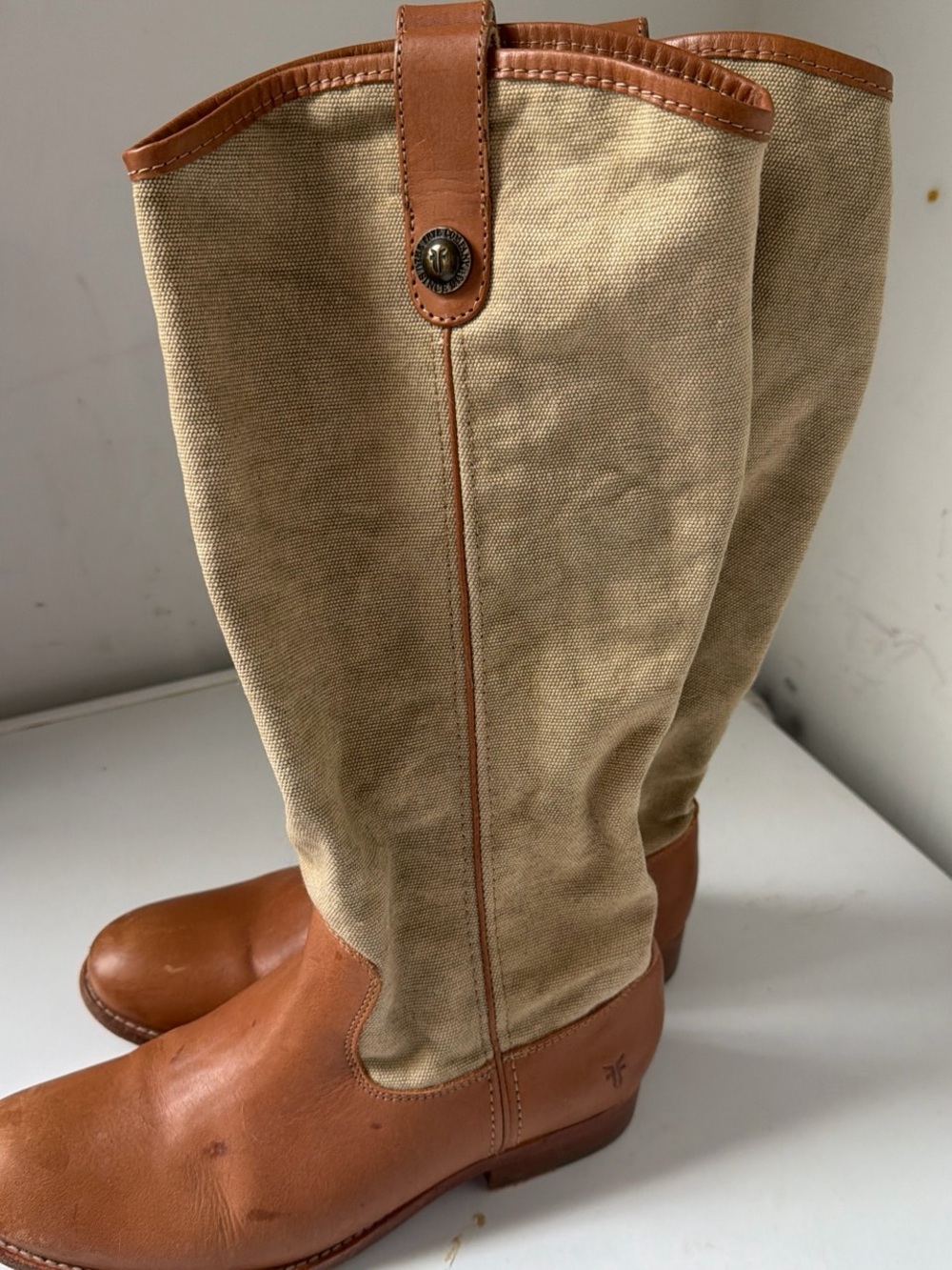 Frye leather canvas women boots sz 8.5 - Picture 2 of 5